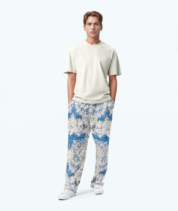 Blue Bloom Wide-Leg Joggers