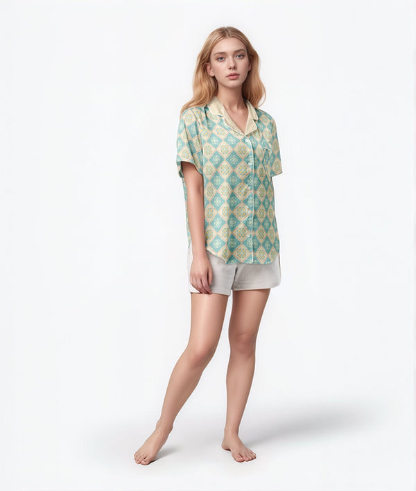 Mosaic Flow Short-Sleeve Pajama Top