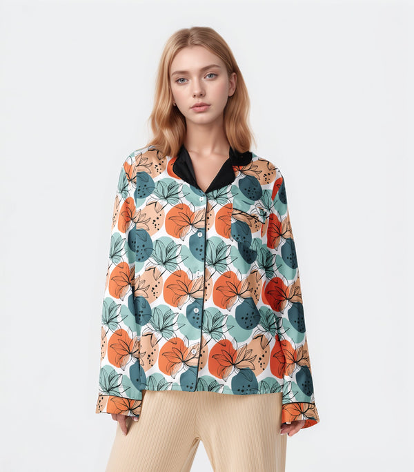 Coral Bloom Long-Sleeve Pajama Top