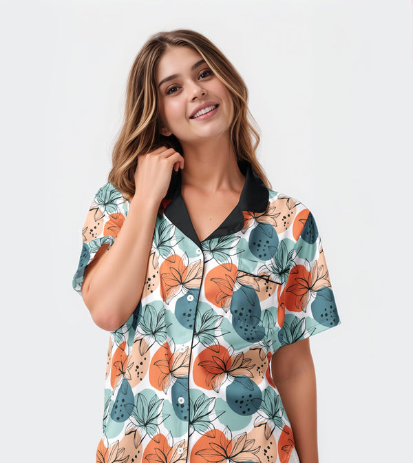 Coral Bloom Short-Sleeve Pajama Top