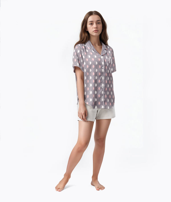 Moon Phase Short-Sleeve Pajama Top