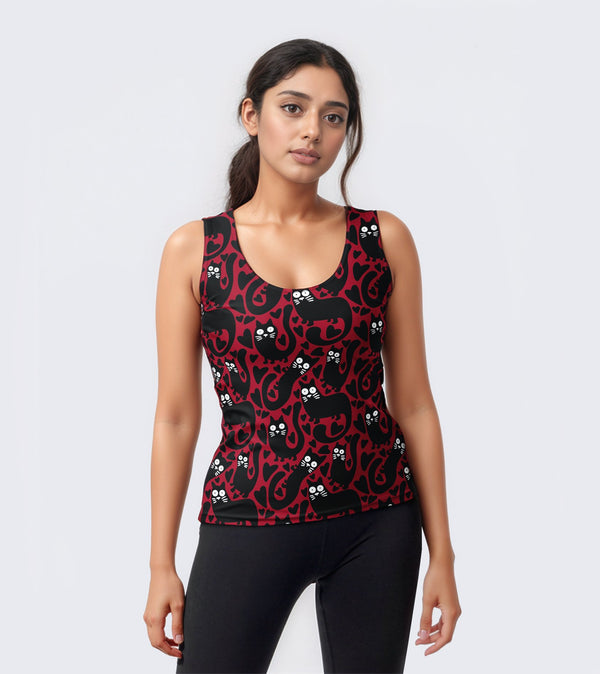 Crimson Cat Craze Tank Top