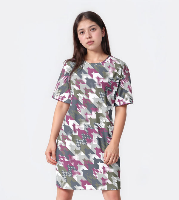 Pixel Houndstooth T-Shirt Dress