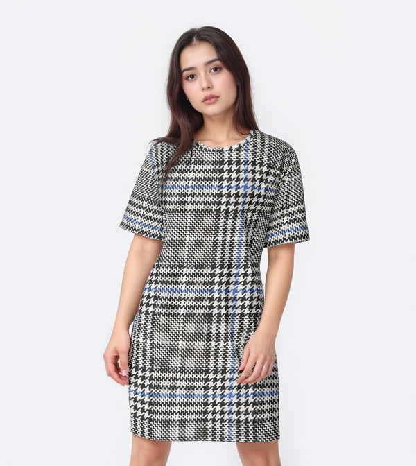 Monochrome Houndstooth T-Shirt Dress