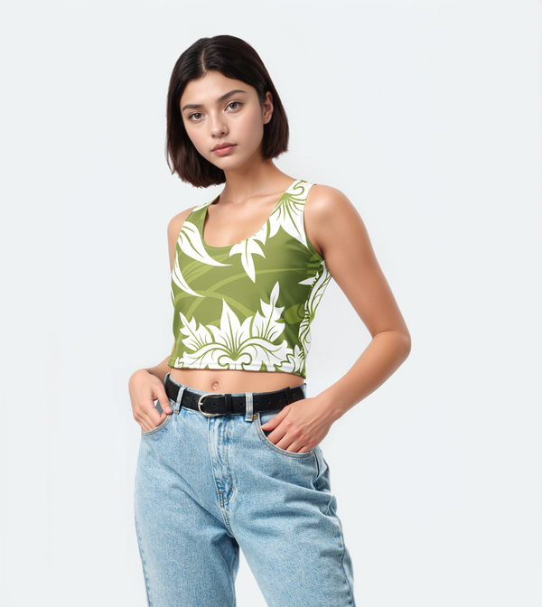 Olive Bloom Crop Top