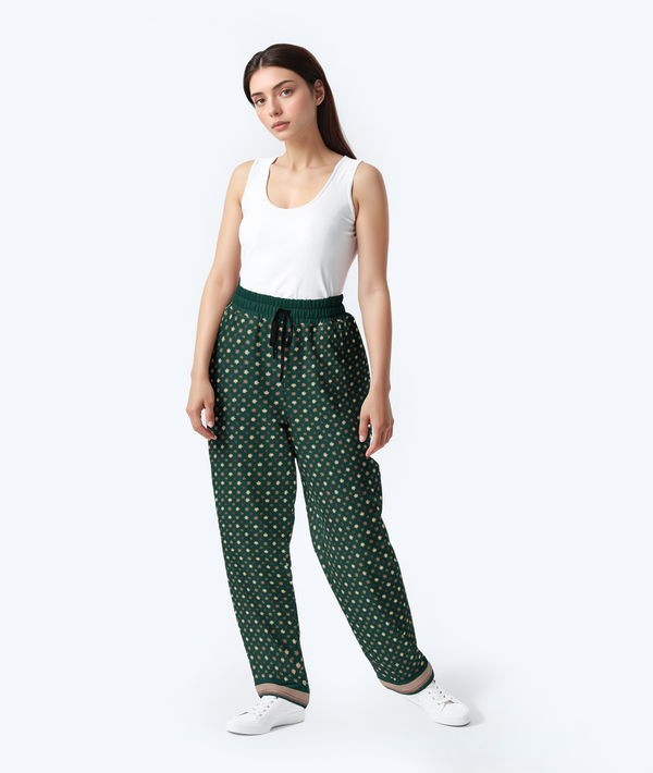 Retro Dot Forest Wide-Leg Joggers