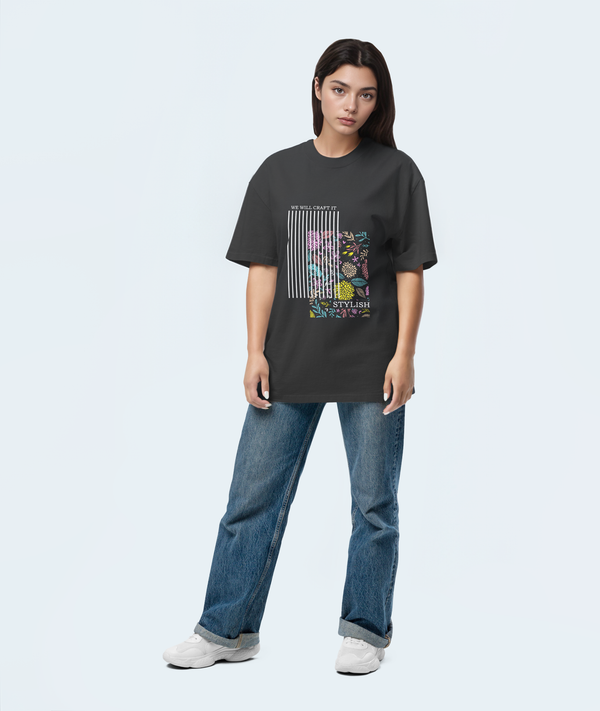 Stylish Barcode Oversized T‑Shirt