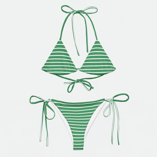  طقم بكيني بخيوط بطبعة خطوط خضراء Seaside Stripes